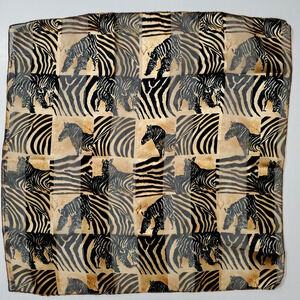 Vintage Women's Scarf BLACK & GOLD SATIN Zebra Africa Jungle Square 21 X 21